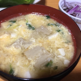 エノキと豆腐の卵入り味噌汁